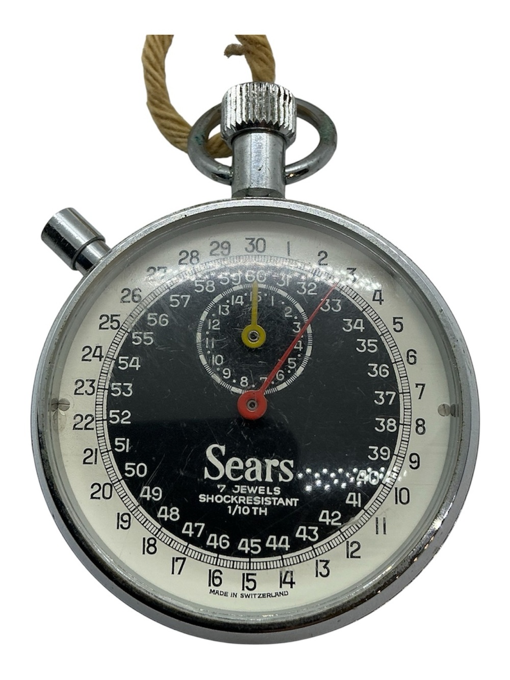 Vtg Sears 1/10TH Second Stopwatch 7 Jewels Shock Resistant Switzerland Works